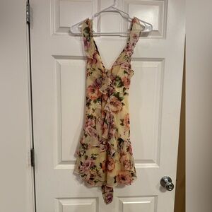 Revamped Floral Ruffle Mini Dress - Pink and Cream